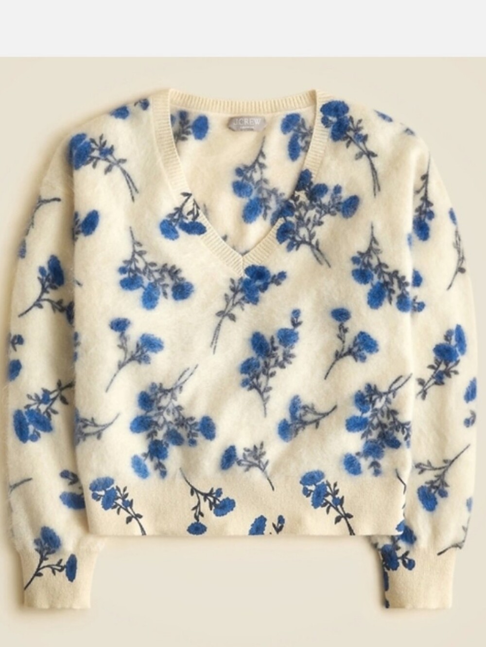 J Crew Brushed cashmere V-neck sweater in toile floral print CO333 Size XS NWT - Picture 2 of 6